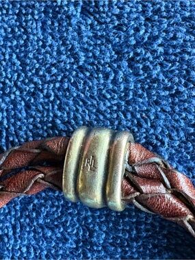 Ralph Lauren monogrammed double braided leather brass bracelet. Brown.